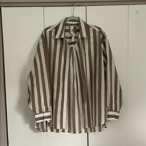 Aerie Brown and White Striped Button Down Shirt
